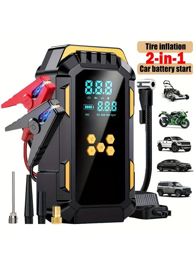 Yellow 9 in 1 Car Battery Jump Starter with Air Compressor Power Bank and Flashlight - Image 1